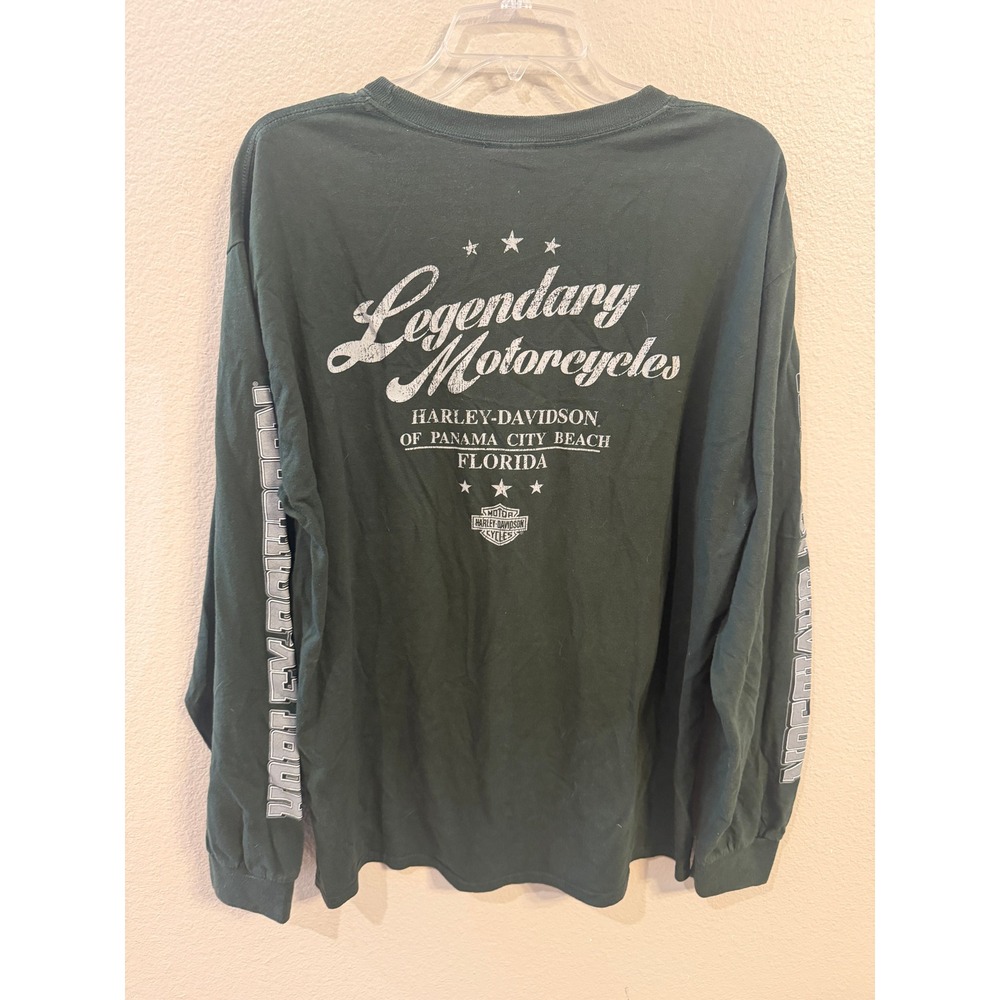 Harley-Davidson Long Sleeve Shirt Mens Large Green Good Panama City Beach FL - Picture 5 of 5